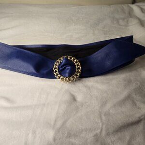 Ladies Vintage 80's Navy Blue Black Leather Cinch Belt